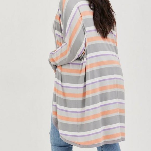 Torrid Super Soft Knit Pastel Multi-Striped Longline Open Cardigan Rayon Sz 3X - Picture 13 of 14